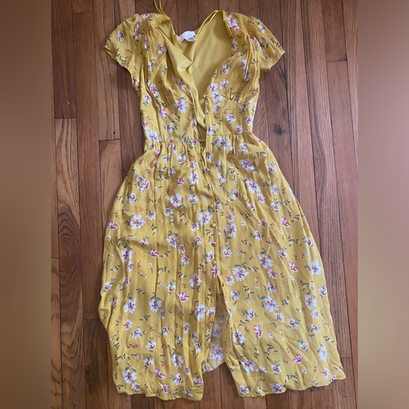 Yellow Floral Midi Dress - Picture 1 of 6